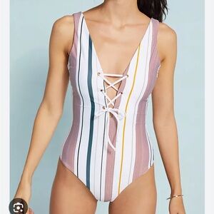 Anthropologie Striped One Piece Swimsuit - Lace Up